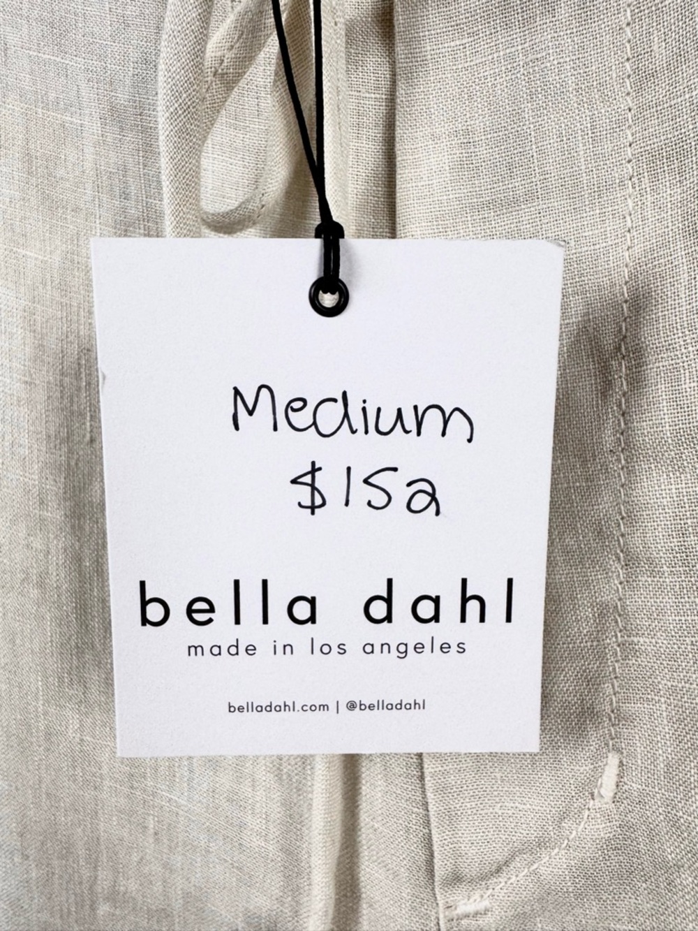 Bella Dahl 100% Linen Drawstring Ankle Pants Button Hem Cream Size Medium NWT - Picture 9 of 10
